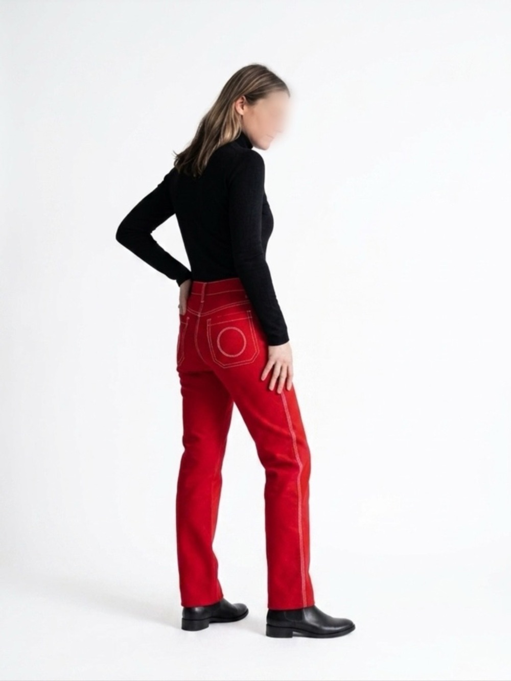 Chloé | Red Straight Leg Pants w/Detail Stitching